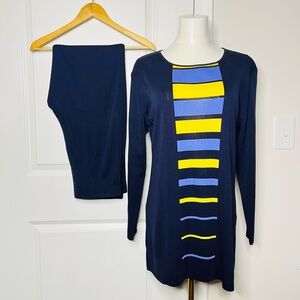 Exclusively Misook Navy Blue 2 Piece Set knit stretchy Women’s Set Sz Small